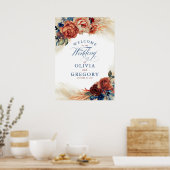 Begrüßung von Terracotta und Navy Blue Floral Poster (Küche)