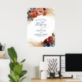 Begrüßung von Terracotta und Navy Blue Floral Poster (Heimbüro)