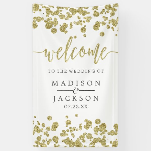 Begrüßung von White & Gold Confetti Banner (Vertikal)
