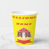 Begrüßung von Zuhause-Design, hellgelb und rot Pappbecher (Vorderseite)