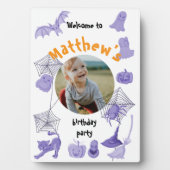 Begrüßung zu lila und weißen Halloween Fotoplatte (Vorderseite)