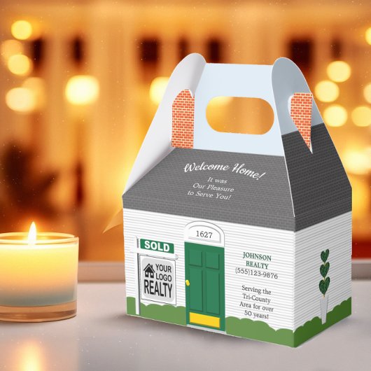 Begrüßung Zuhause Wooden Realtor Logo Grüne Tür Geschenkschachtel