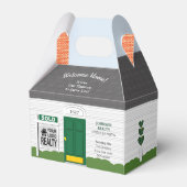 Begrüßung Zuhause Wooden Realtor Logo Grüne Tür Geschenkschachtel (Rückseite)