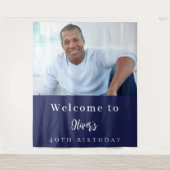 Begrüßung zum Geburtstag des Navy-Blue-Fotos Wandteppich (Vorderseite)