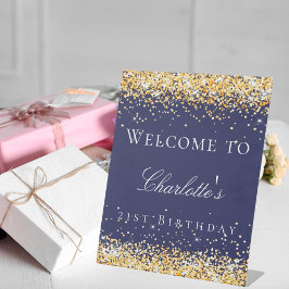 Begrüßung zum Glitzer der Birthday Marineblau Sockelschild