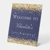 Begrüßung zum Glitzer der Birthday Marineblau Sockelschild (Vorderseite)