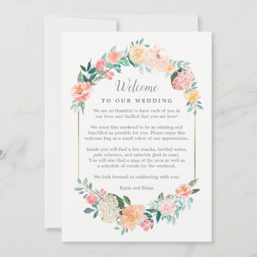 Begrüßungs- und Reisekarte für Blush Floral Einladung (Vorderseite)