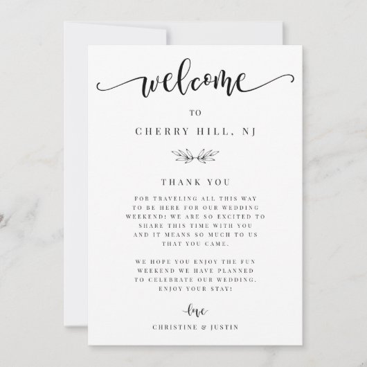 Begrüßungs- und Reisekarte für das Hochzeitwochene (Vorderseite)