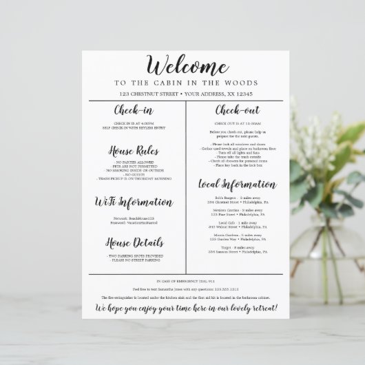 Begrüßungsanleitung für Ferien-Miete Hausordnung (Stehend Vorderseite)