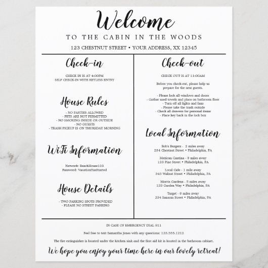 Begrüßungsanleitung für Ferien-Miete Hausordnung (Vorderseite)