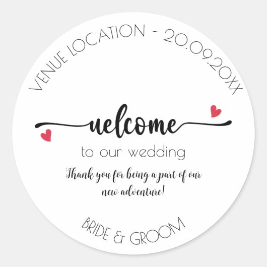 Begrüßungsaufkleber, Hochzeit, Verlobung, Party Runder Aufkleber (Vorderseite)