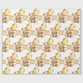 Begrüßungsbaby niedlich Teddybär Goldballon-Brauch Geschenkpapier (Flach)