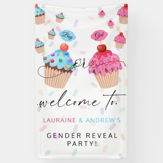 Begrüßungsbanner für Cupcake Gender Reveal Party Banner (Vertikal)