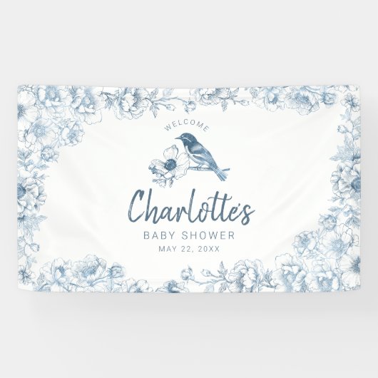 Begrüßungsbanner für das Blue Floral Baby Dusche Banner (Horizontal)