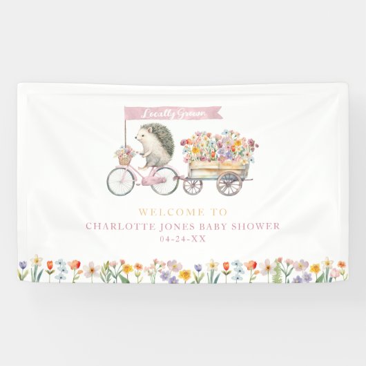 Begrüßungsbanner für Pink Igel Babydusche - Blumen Banner (Horizontal)
