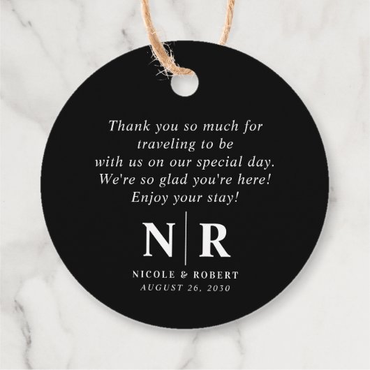 Begrüßungsbeutel oder -körbe für das Hochzeitsmono Geschenkanhänger (Rückseite)