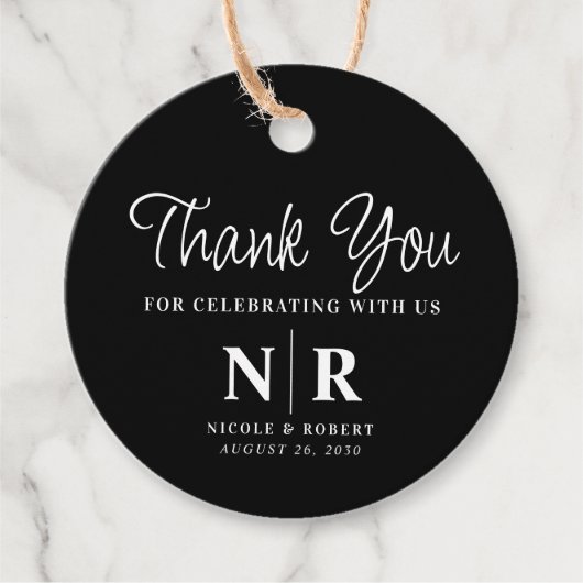 Begrüßungsbeutel oder -körbe für das Hochzeitsmono Geschenkanhänger (Vorderseite)