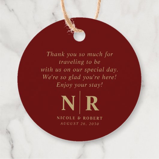 Begrüßungsbeutel oder -körbe für das Hochzeitsmono Geschenkanhänger (Rückseite)