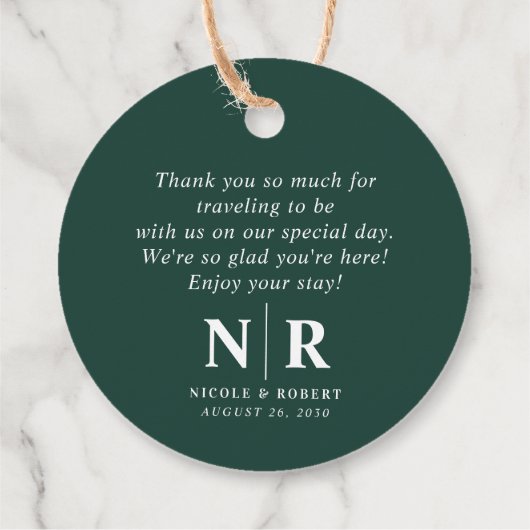 Begrüßungsbeutel oder -körbe für das Hochzeitsmono Geschenkanhänger (Rückseite)