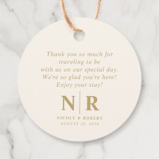 Begrüßungsbeutel oder -körbe für das Hochzeitsmono Geschenkanhänger (Rückseite)