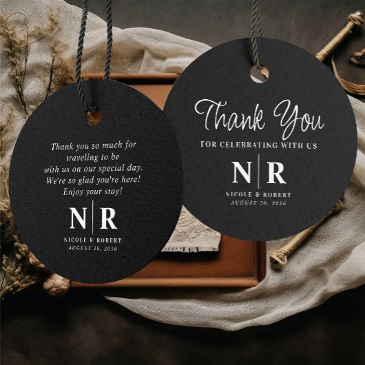 Begrüßungsbeutel oder -körbe für das Hochzeitsmono Geschenkanhänger