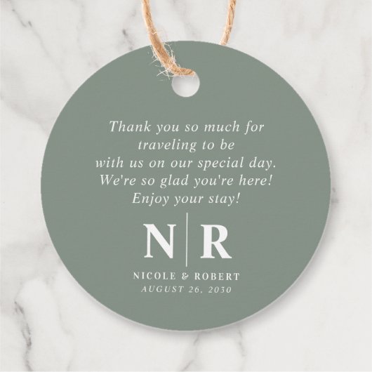 Begrüßungsbeutel oder -körbe für das Hochzeitsmono Geschenkanhänger (Rückseite)