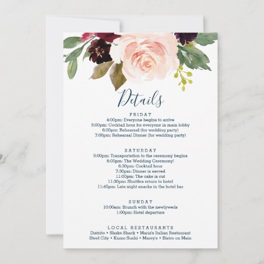 Begrüßungsbrief des Hotel Wedgeary - Burgund Einladung (Rückseite)