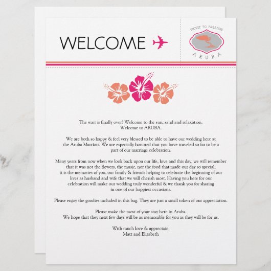 Begrüßungsbrief für Aruba (Vorne/Hinten)