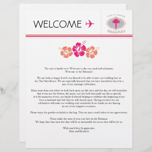 Begrüßungsbrief für die Bahamas (Vorne/Hinten)