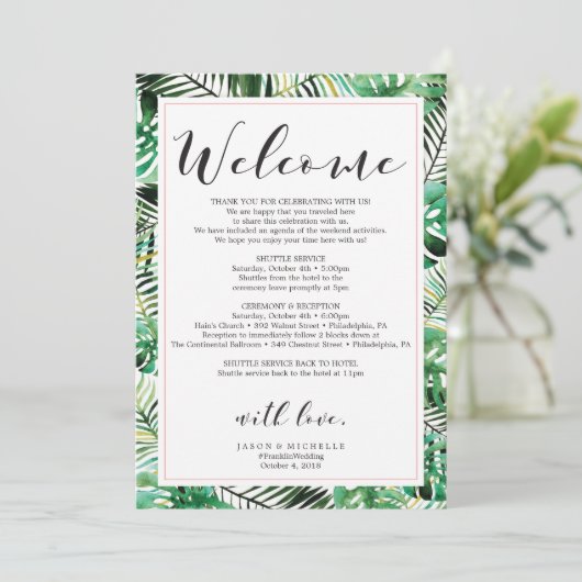 Begrüßungsbrief für tropische Hochzeiten Einladung (Stehend Vorderseite)