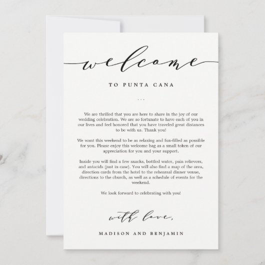 Begrüßungsbrief und Begrüßungstasche (Vorderseite)