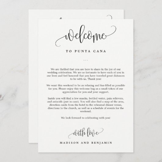 Begrüßungsbrief und Begrüßungstasche (Vorne/Hinten)