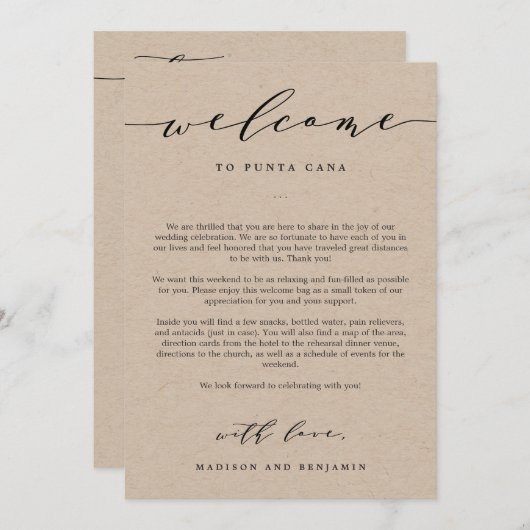 Begrüßungsbrief und Begrüßungstasche Programm (Vorne/Hinten)