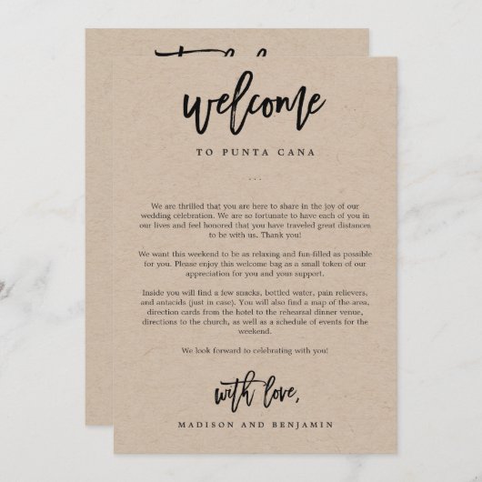 Begrüßungsbrief und Begrüßungstasche Programm (Vorne/Hinten)