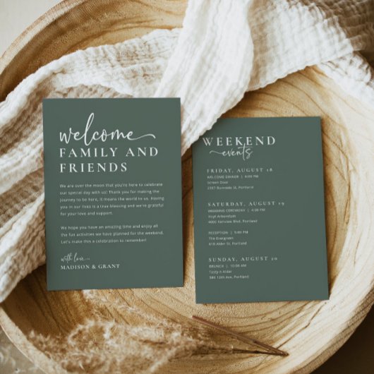 Begrüßungsbrief und Wochenendzeitkarte Menükarte