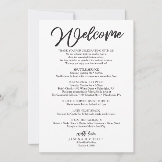 Begrüßungsbrief - Vorlage des Hotelzettels (Vorderseite)