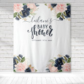 Begrüßungsdusche Navy Pink Floral Hintergrund Wandteppich