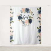 Begrüßungsdusche Navy Rosa Blumenreath Wandteppich (Vorderseite)