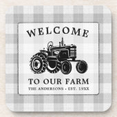 Begrüßungsfamilie Name Farm Traktor Weiß Kariert Getränkeuntersetzer (Vorderseite)