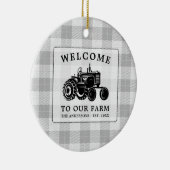 Begrüßungsfamilie Name Farm Traktor Weiß Kariert Keramik Ornament (Rechts)