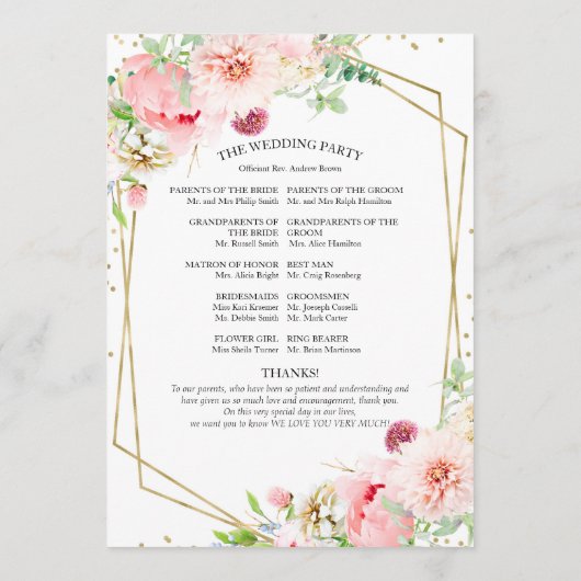 Begrüßungsfeier Blush Bloral Programm (Rückseite)