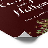 Begrüßungsfeier Sign Burgundy Gold Floral Fall Poster (Ecke)