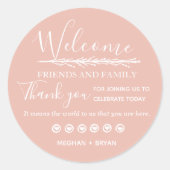 Begrüßungsfreunde Rosa Hochzeit Runder Aufkleber (Vorderseite)