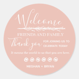 Begrüßungsfreunde Rosa Hochzeit Runder Aufkleber