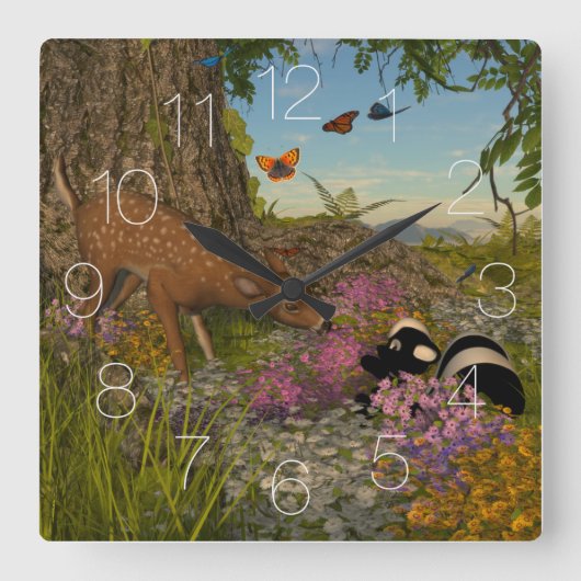 Begrüßungsfrühling Quadratische Wanduhr (Vorderseite)