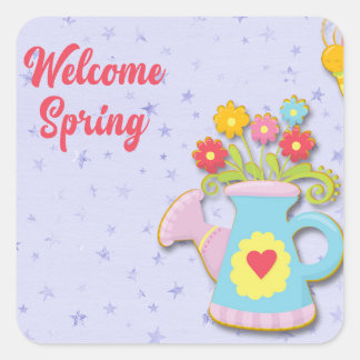 Begrüßungsfrühling Quadratischer Aufkleber