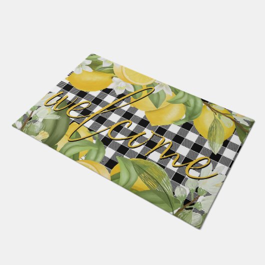 Begrüßungsgelber Zitronenmatte, Niedlicher Zitrone Fußmatte (Schrägansicht)