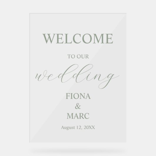 Begrüßungsgrün Hochzeit elegant Acrylschild (Vorderseite)