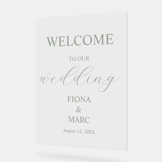 Begrüßungsgrün Hochzeit elegant Acrylschild (Winkel)