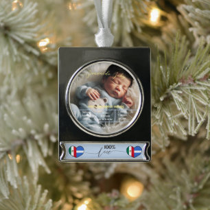 BegrüßungsjungBaby Benutzerdefiniertes Foto Neug Banner-Ornament Silber
